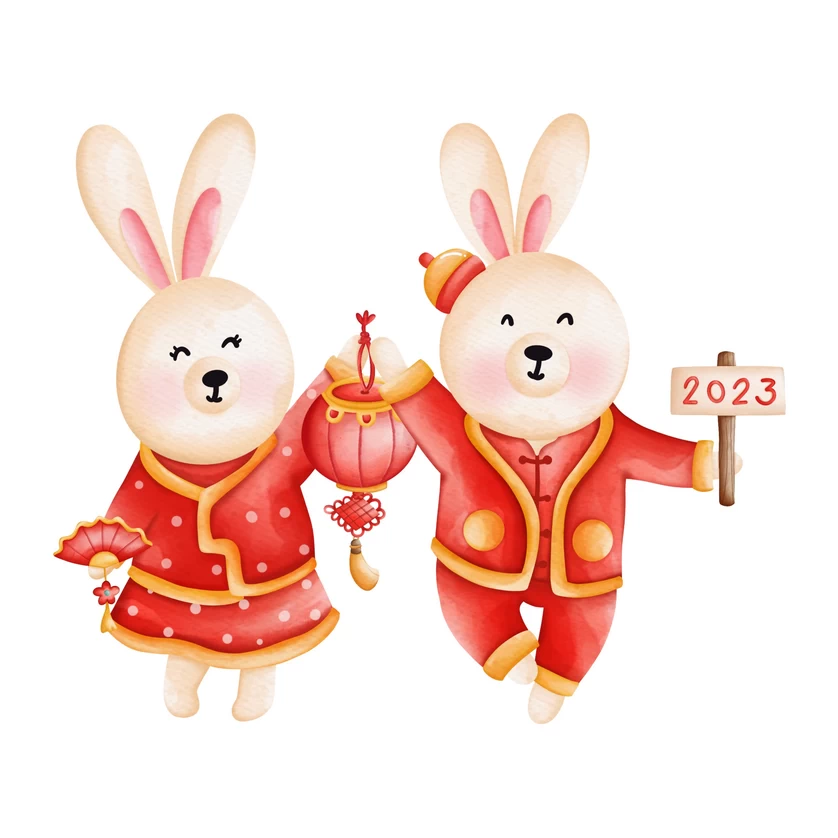 2023兔年新年春节卡通手绘红包舞狮元素插画png免扣PSD设计素材【033】
